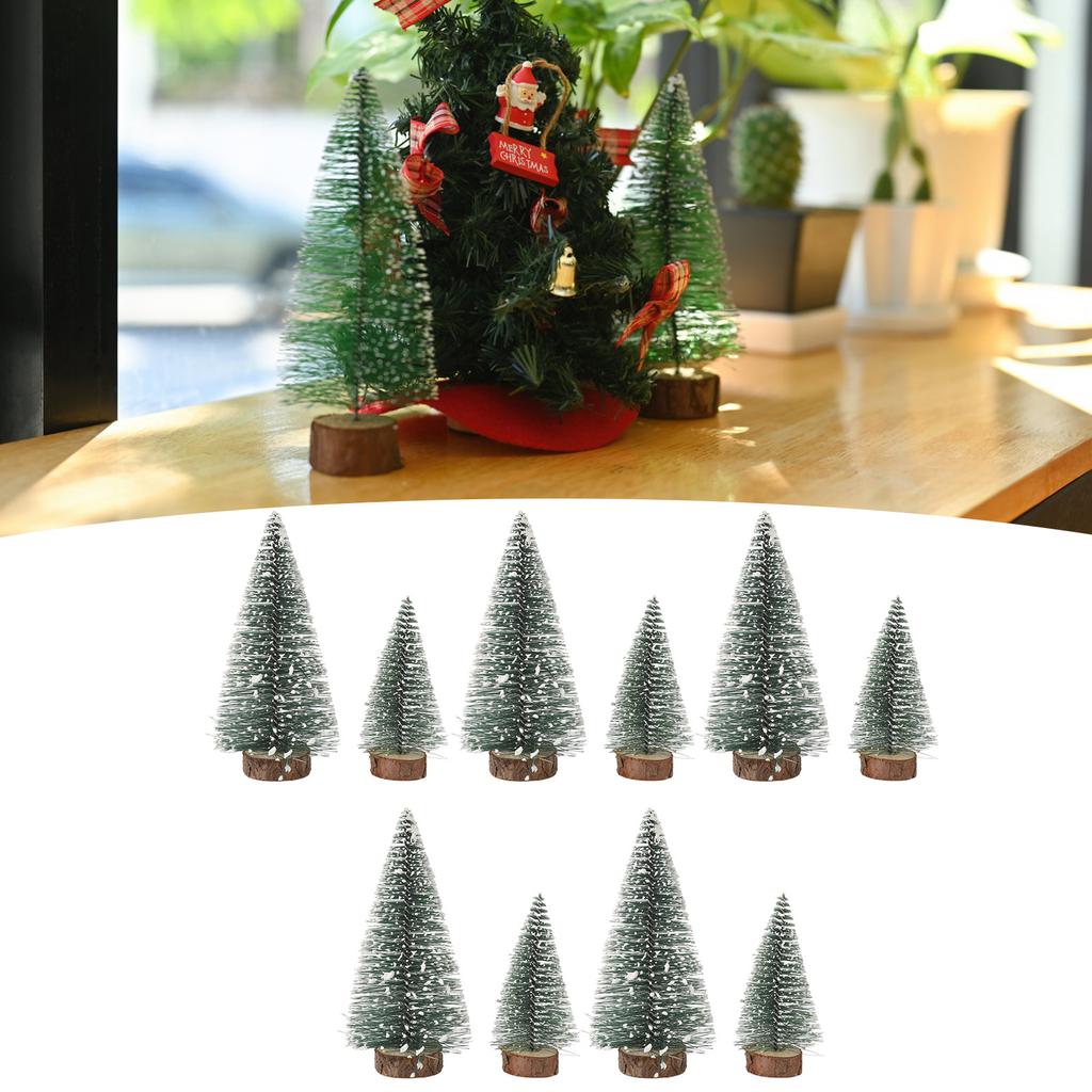 10Pcs Christmas Pine Tree Decor Set Xmas Small Ornament Tabletop Artificial Tree