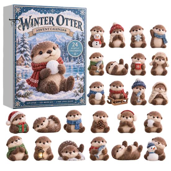 Otter Advent Calendar Otters Calendars 2026, 24 Days 2D Flat Acrylic Ornaments Christmas Miniature Animal Figures Countdown Calendar, Cute Cartoon