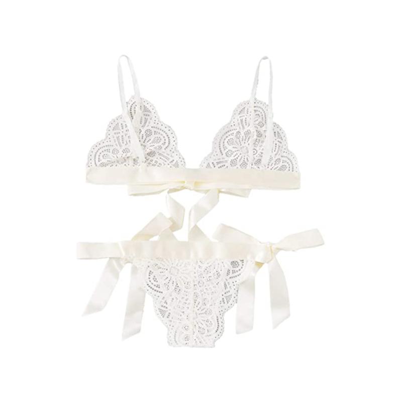 Bielizna damska Jednolity kolor Regulowany Split Lace Bowknot Sexy Top + Majtki