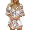 European & American Style Ruched V-Neck Button Print Long Sleeve Slimming Shirt Dress