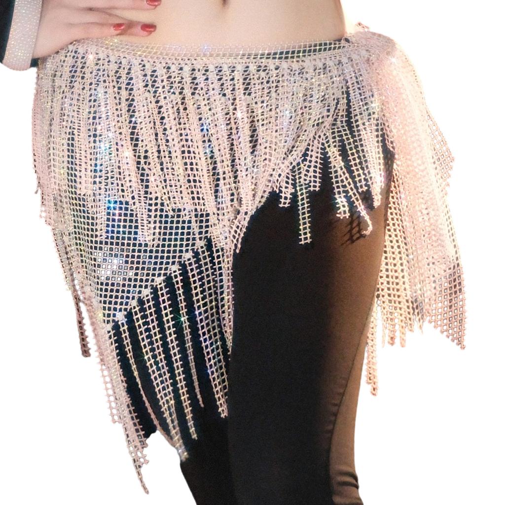 Rhinestones Belly Dance Coverup Wrap Belly Dance Hip Scarf Long Tassels Dance Waist Chain for Halloween Dacning Parties