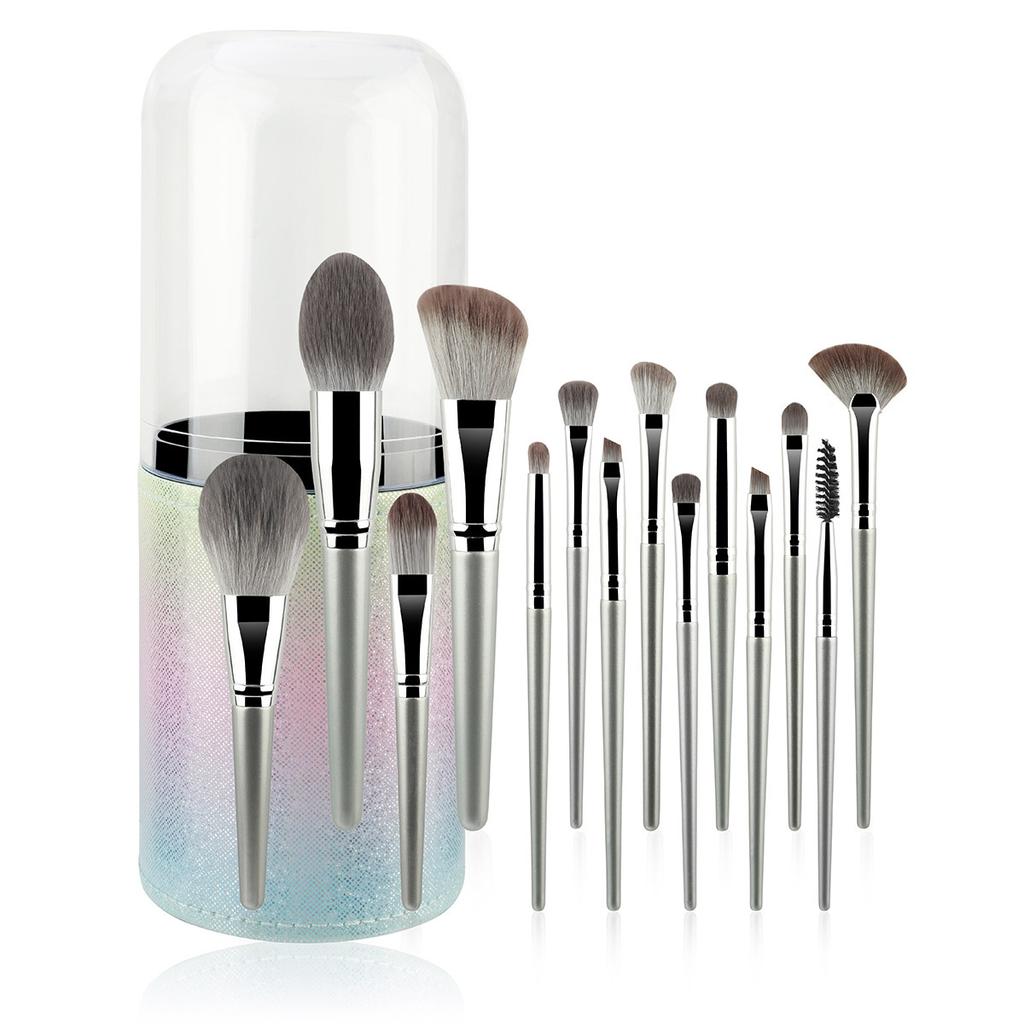 15 makeup brush set with storage cartridge, large capacity brush bucket, soft loose powder, eyeshadow brush, beauty.
