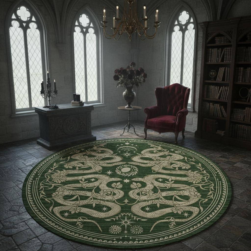 Alfombra Redonda Para Sala De Estar Alfombra Vintage De Plantas Y Serpientes Alfombras De Decoración Para El Hogar Felpudo Antideslizante Lavable A Máquina Alfombra De Suelo