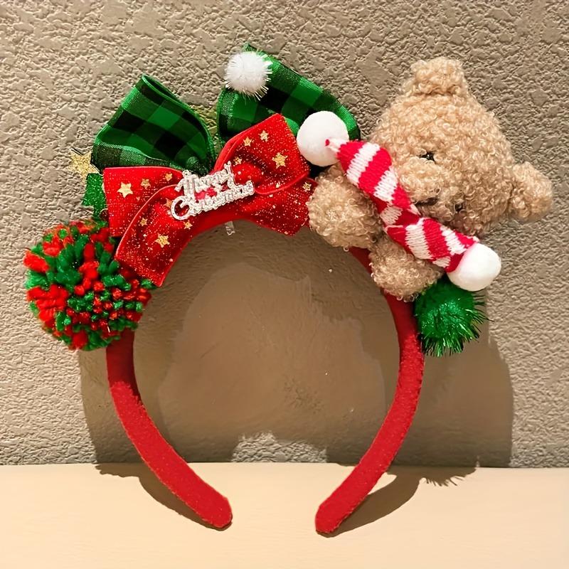 

1pc Fashion Christmas Bear Headband Cute Festive Style Plaid Bows Perfect Holiday Parties Daily Looks Adorable Hair Accessory