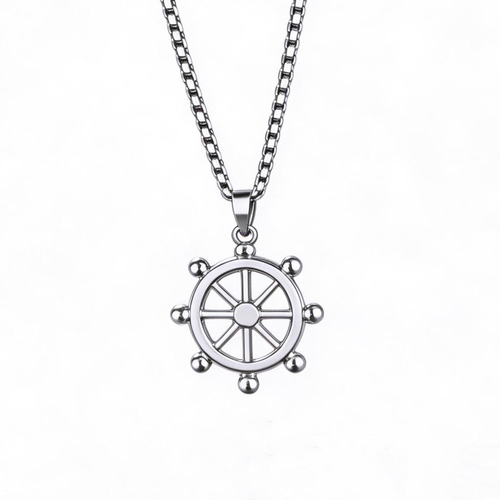 Unisex Trendy Ship Wheel & Anchor Necklace - High-End, Simple, Niche Design for Fashion-Forward Style