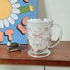 Original French Rose Glass Cup, Bow Knot, Fragmented Flowers Cold Extract Cup, Girl Milk Cup, Coffee Breakfast Cup