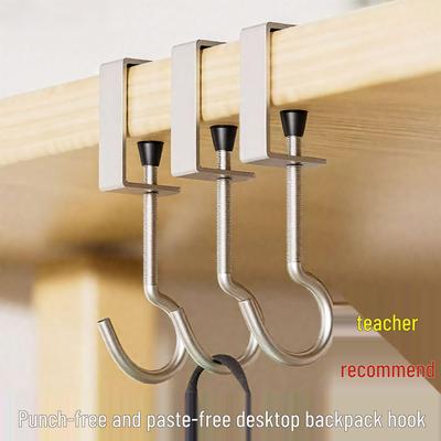 Adjustable Desk-Side Backpack Hook – No Punching Needed.