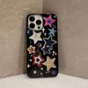 Korean Lovely Colorful Stars Phone Case For iPhone 11 12 13 14 15 16 Pro Max Plus XR X XS 7 8 Plus SE2 Glossy Black Soft Cover