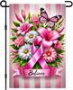 IVN Spring Summer Garden Ag 12x18 Inch Double Sided Buttery and Pink Owers Breast Cancer Awareness Ribbon Outdoor Yard EEL