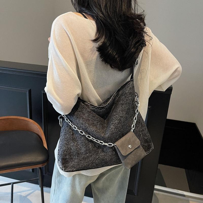 Fashion Casual Denim Tote Bag Female Niche Versatile Student Class Commute Shoulder Messenger Bag