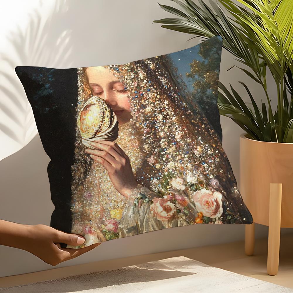 Art Pearl Girl Pillow Case Home Living Room Decoration Linen Pillow Cases Cushion Cover