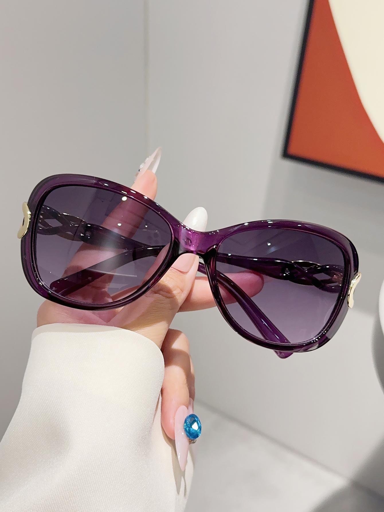 

1Pc Women s Light Luxury Style Large Frame Sunglasses with Ring Buckle Decoration on the Temples, High-End Fashion Accessory
