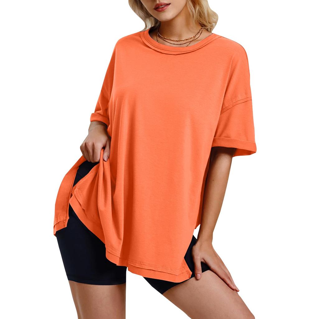 Ladies Casual Round Neck Short Sleeve Color Fashion Loose T-shirt
