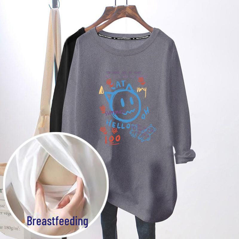 

Стильные топы для беременных и кормящих мам на осень/зиму - модные футболки для кормящих мам, универсальная нижняя одежда больших размеров Large (L)