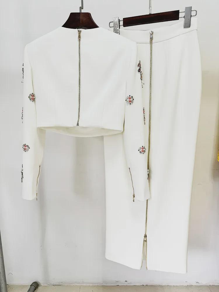 2025 Promi-Mode Perlenbesetztes Diamant-Top & Langer Rock Zweiteiler