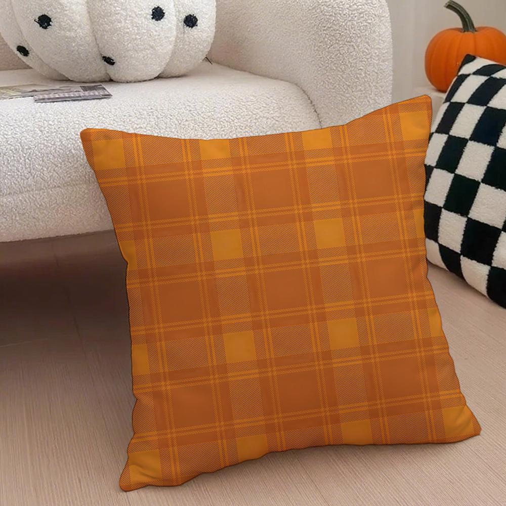classical orange tartan design plaid Cushion Cover Throw Pillow Cover Hidden Button Durable Polyester Chair Cushion