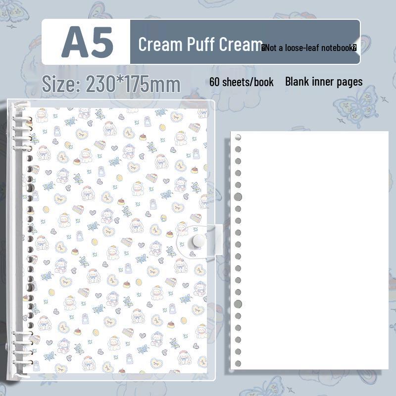 Cream Puff B5 Soft Shell PVC Loose-Leaf Notebook with Iron Clip for Students