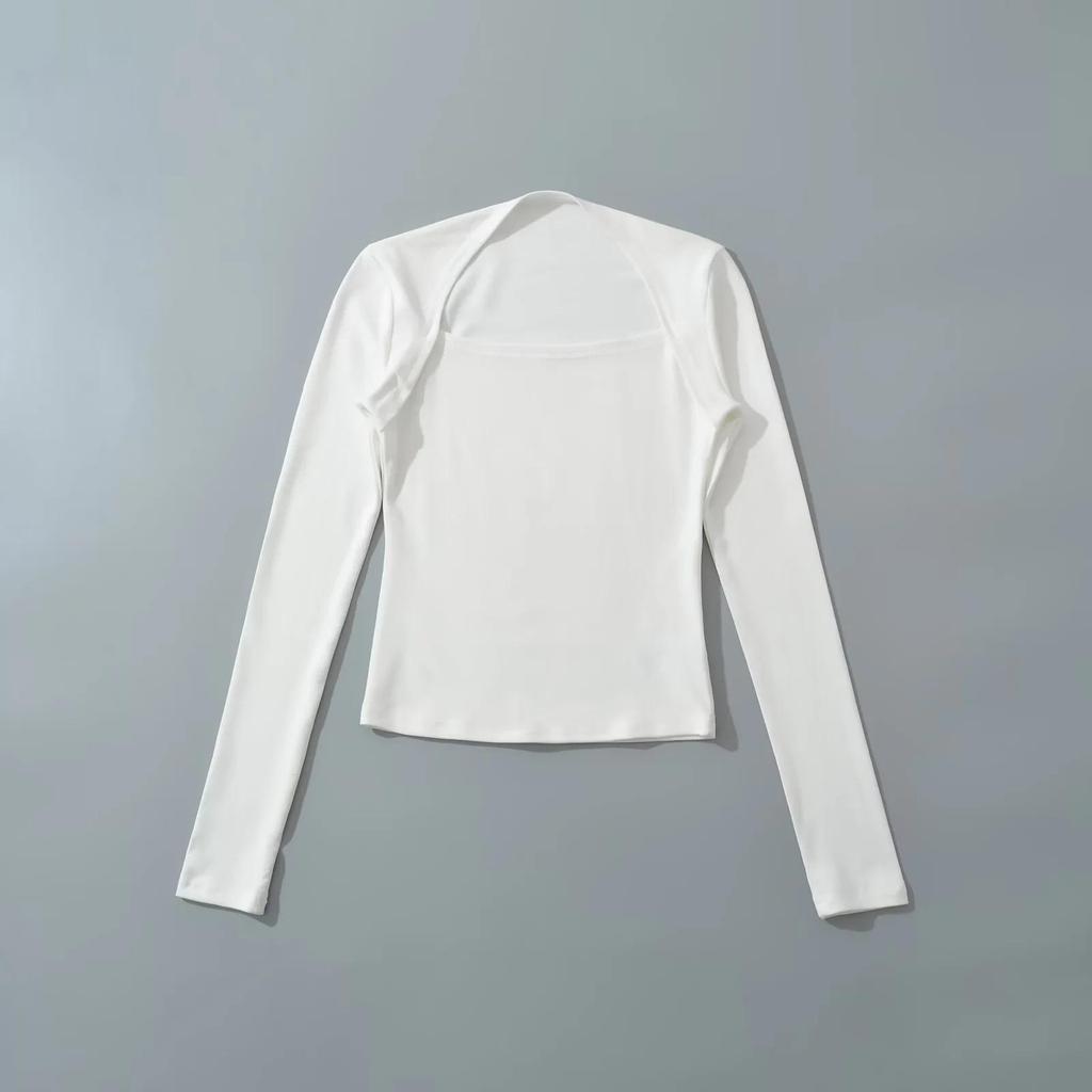 Hot Girl Square Neck Off-Shoulder Slimming Long Sleeve Top for Women