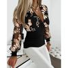 Sexy V Neck Lace Patchwork Shirt Long Sleeved Autumn Blouse for Women