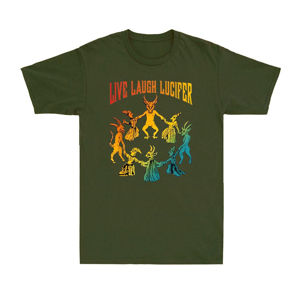 Live Laugh Lucifer Horror Satan Satanic Demon Devil Vintage Retro Unisexs Tshirt