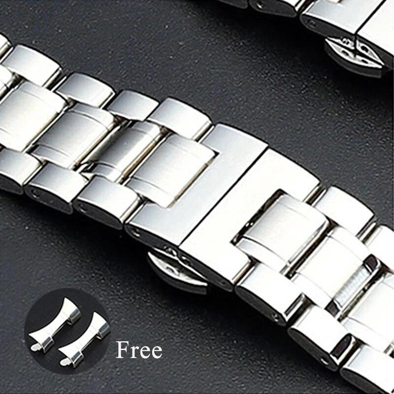 5 Pointer Solid Stainless Steel Strap 12/13/14/15/16/17/18/19/20/21/22/23/24mm Butterfly Buckle Men Women Metal Watch Band