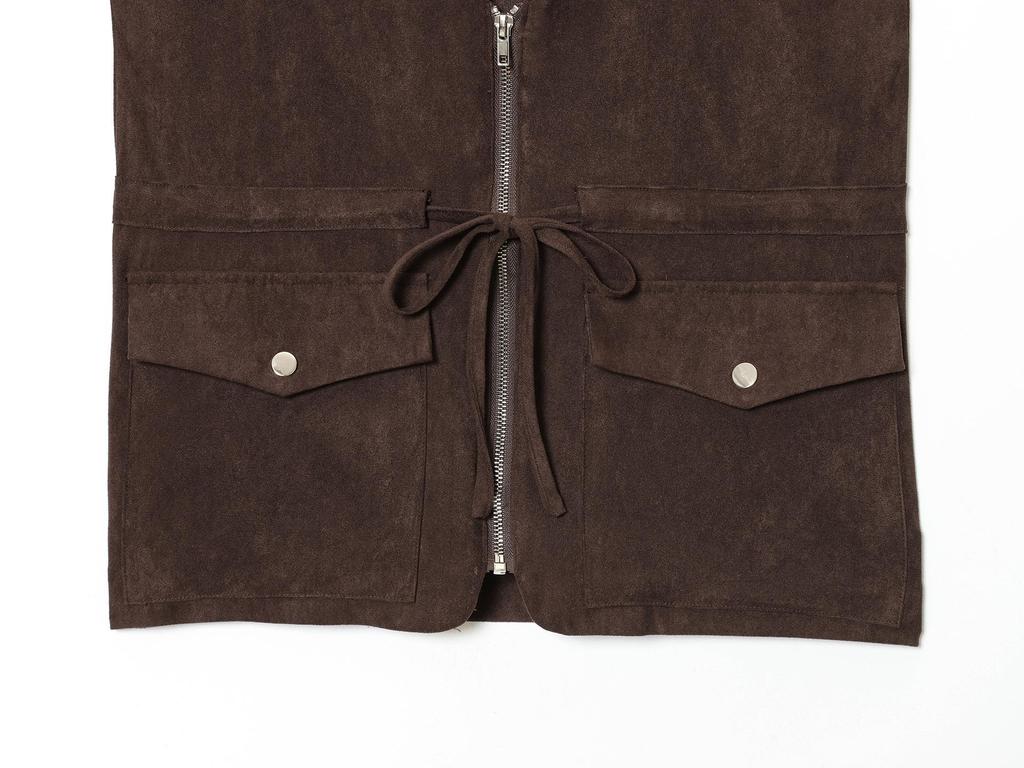 European and American Style Suede Texture Vest and Midi Skirt Set - Autumn Collection