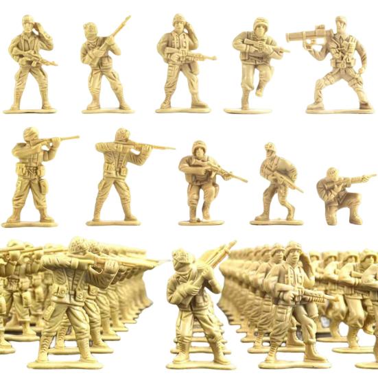 

100 шт. Набор моделей солдат Игра Песочница Воин Кукла Сцена боя Пластиковая статическая модель Украшение Солдат Люди Военная модель Дети золотистый