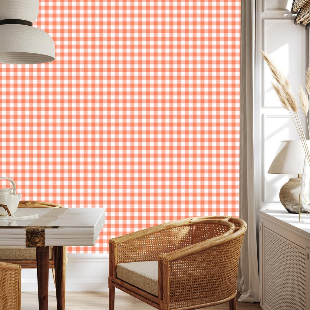 Wallpaper Fabric Pattern Peach, White and Coral 50x1000