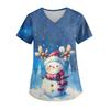 Ladies' Christmas Printed Fashionable V-neck Pocket Short Sleeved  Uniform And Caregiver Top