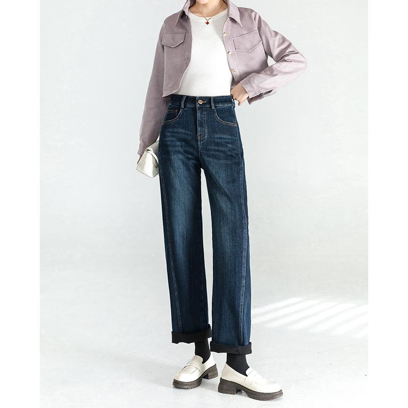 

Зимние джинсы-бананы с бархатной подкладкой для женщин, новые, с высокой посадкой, с разрезом, стройнящие, маленькие, свободные 3XL синий