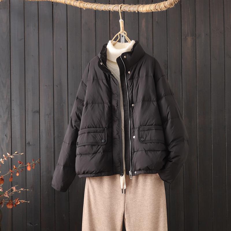 2024 Women's Petite Korean Style Lightweight White Duck Down Jacket with Stand Collar