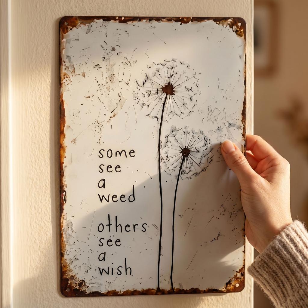 Metal Wall Art Sign Inspirational Quote Some See A Weed Others See A Wish Rustic Style Decorative Plaque for Home Office Indoor Wall Hanging