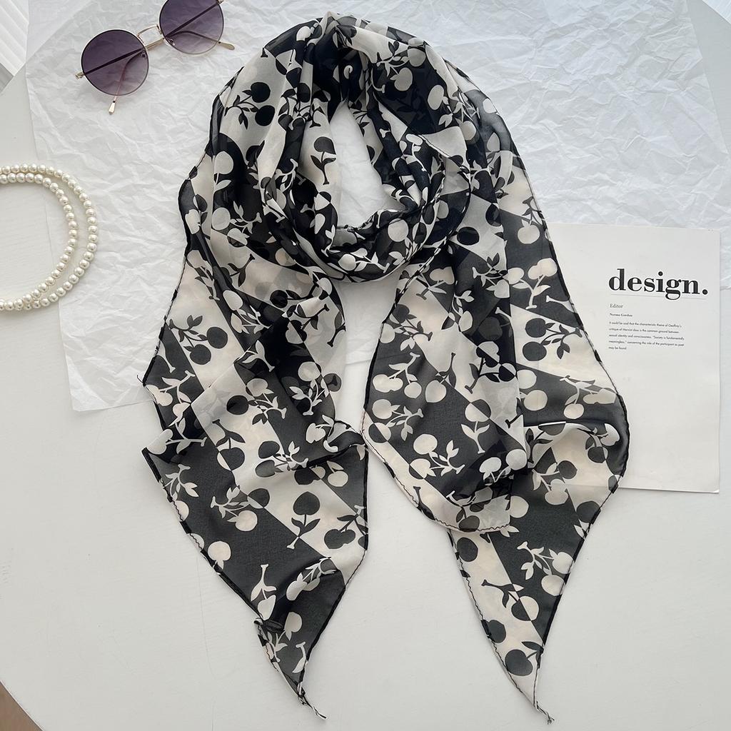 Zhang Ruonan'S Same Korean Black Polka Dot Silk Scarf, High-End Neck Accessories, Multi-Functional Versatile Shirt Decoration