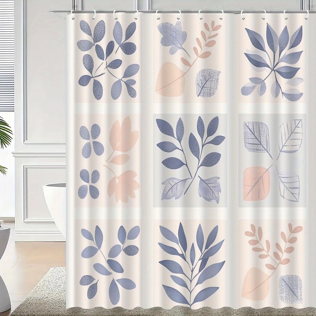 Floral Pattern Shower Curtain - Polyester Woven, Machine Washable, Includes Hooks, All-Season Arts Theme, Bathroom Decor