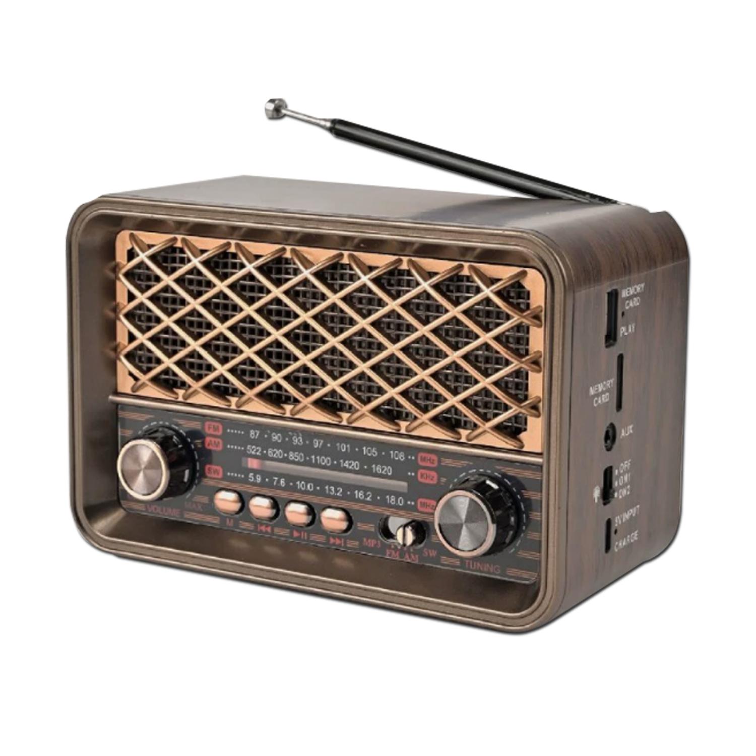 

Portable Full Band Radio Stable Signal Vintage FM AM SW Radios Rechargeable Bluetooth Speaker Music Player with LED Flashlight коричневий