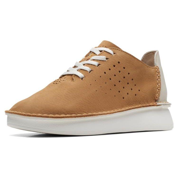 Clarks Leather Soft Comfortable Breathable Low-Top Sports Casual Shoes Women sneakers Khaki 261704214