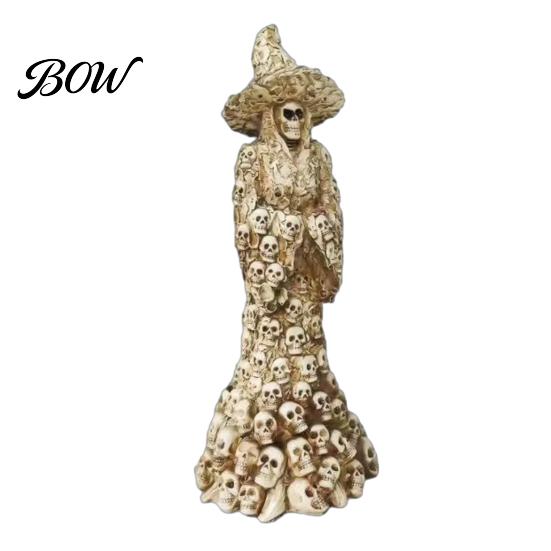 Outdoor Haunted House Prop Skeleton Witch Resin Figurine, Halloween Gothic Skull Statue, Spooky Dark Atmosphere Party Decor Fantasy Ornament for