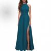 Women's Halterneck Sexy Evening Gown - Summer 2026 Slit Banquet Long Dress, Solid Color Formal Wear