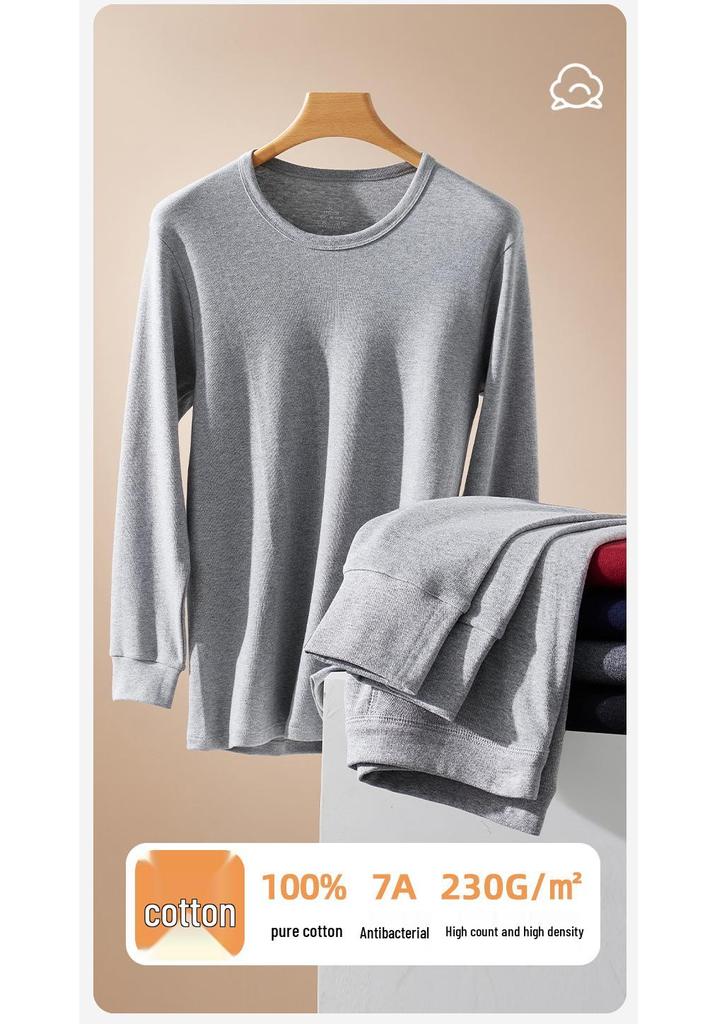 Men's 100% Cotton High-Neck Knit Thermal Set: Antibacterial Top & Bottoms, Plus Sizes