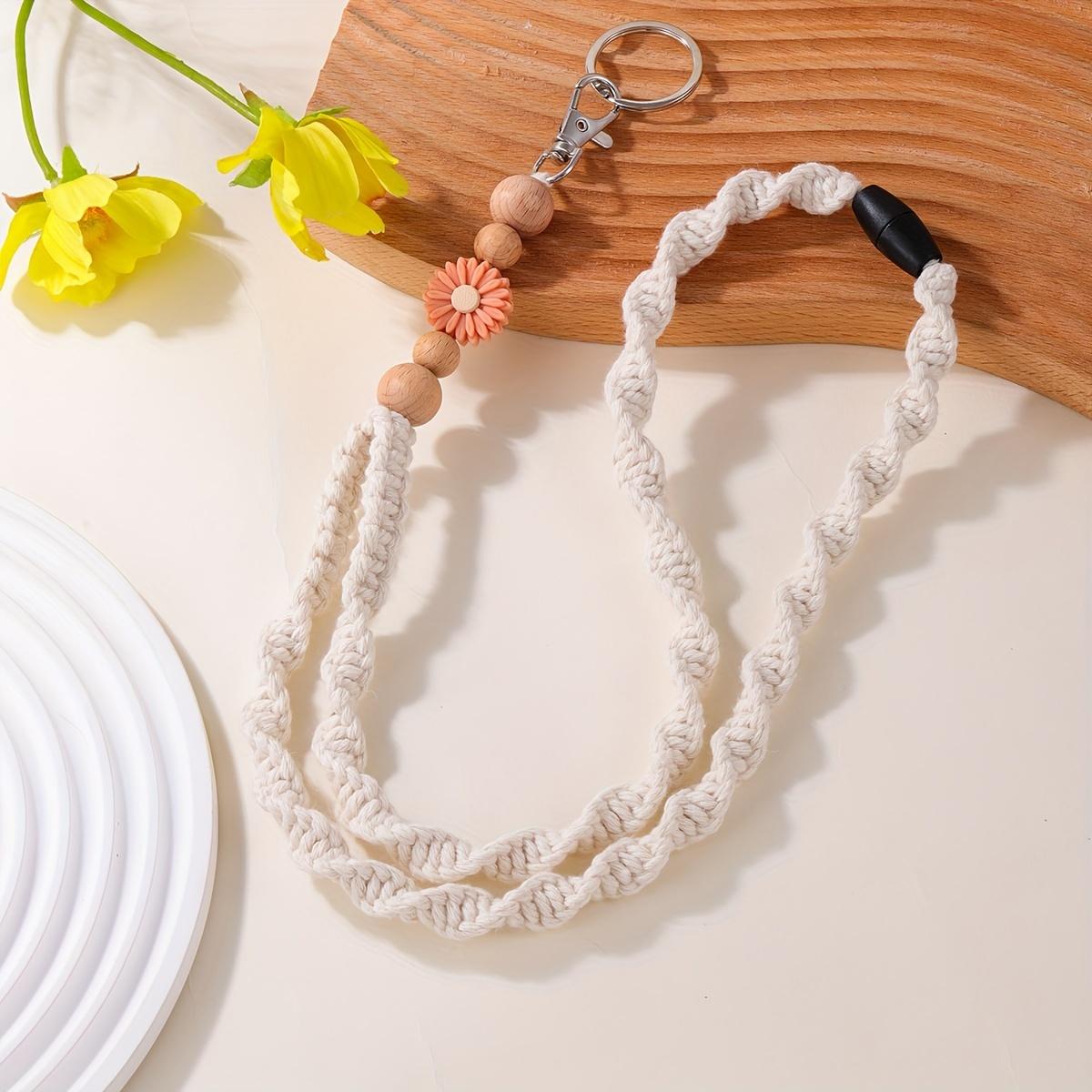 

[Handmade] Bohemian Rope Handmade Keychain Necklace Lanyard | 1pc | Rope | Safety Snap | Phone Strap, Work Badge Lanyard | | Bohemian лосось розовый