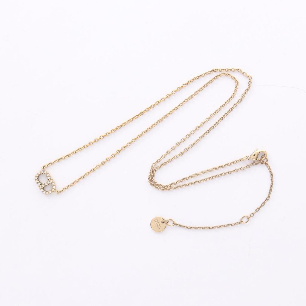 Used Dior CD logo Necklace Gold Plated Rhinestone Gold Clear Used
