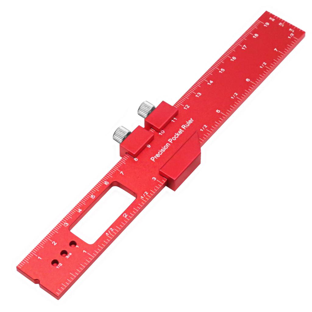 Precision Pocket Ruler T-Type Scribing Ruler Carpenty Square T Track Ruler Inch and Metric Measuring Marking Ruler W/ Slide Stop