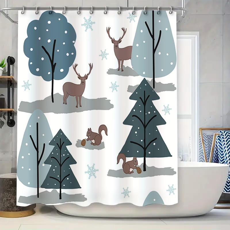 

Winter Wonderland Shower Curtain Featuring Deer, Squirrels Trees Perfect For Bathrooms! (Customizable Sizes) #Homedecor #Shower W60H190(CM)-1 Pcs