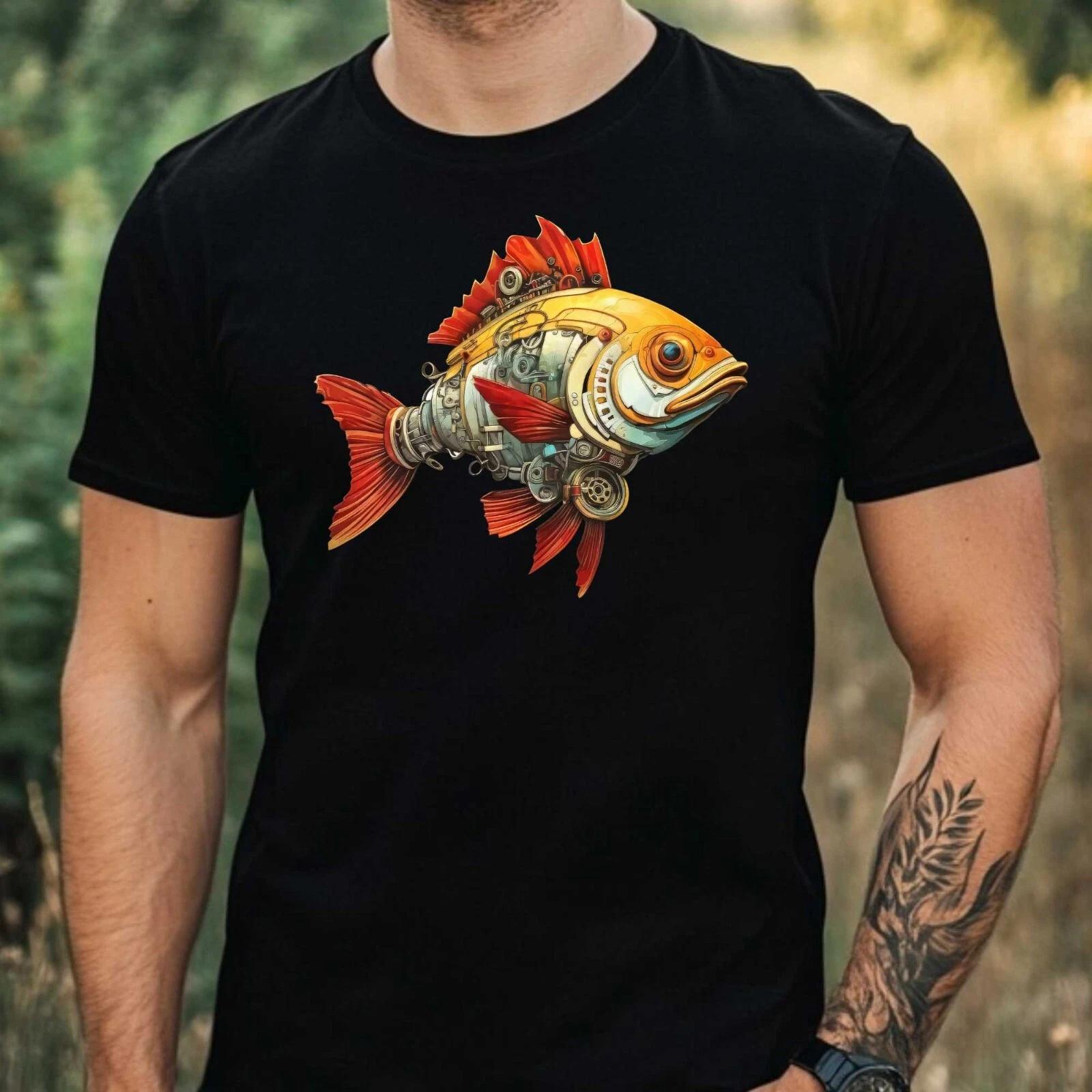 T-Shirt Herren Cyborg Fisch Motiv Baumwolle Größe XS bis 5XL XXXL