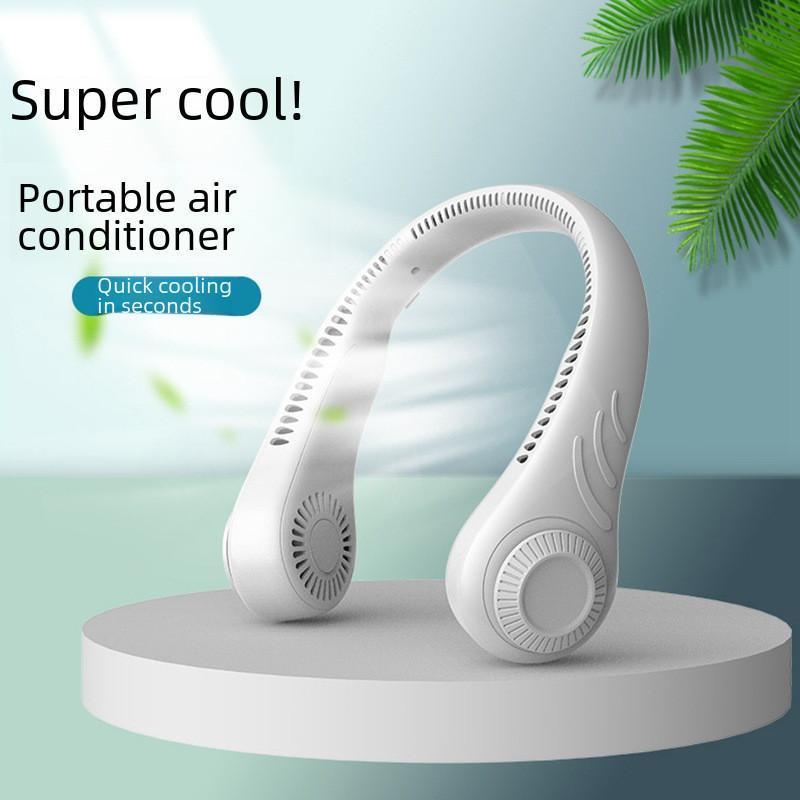 Portable Hanging Neck Fan Usb Rechargeable Brushless Motor White Low Noise