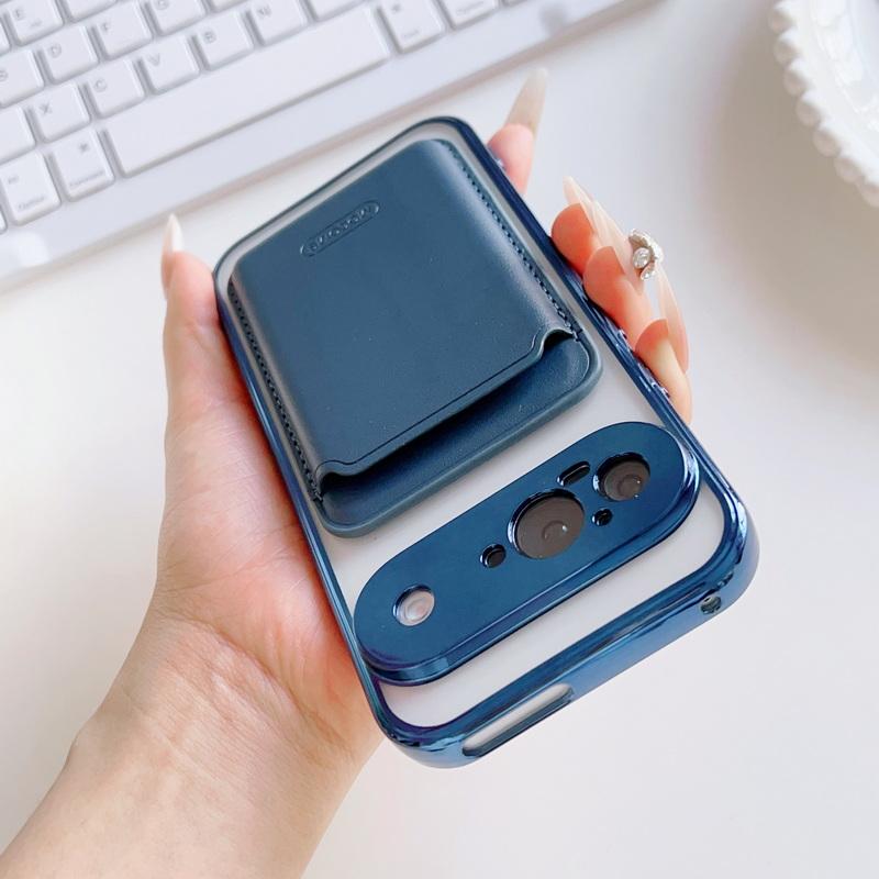 Clear Wireless Charge Magnetic Case For Google Pixel 9 Pro XL 9A 8A 7A PU Leather Card Holder Shockproof Lens Protection TPU Phone Cover