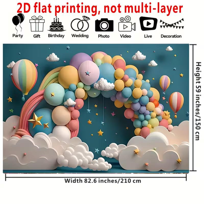 

2D Dreamy Balloon Background, Pastel Balloon Arch & Clouds Themed Party Backdrop 47.2x31.5inch/120*80cm