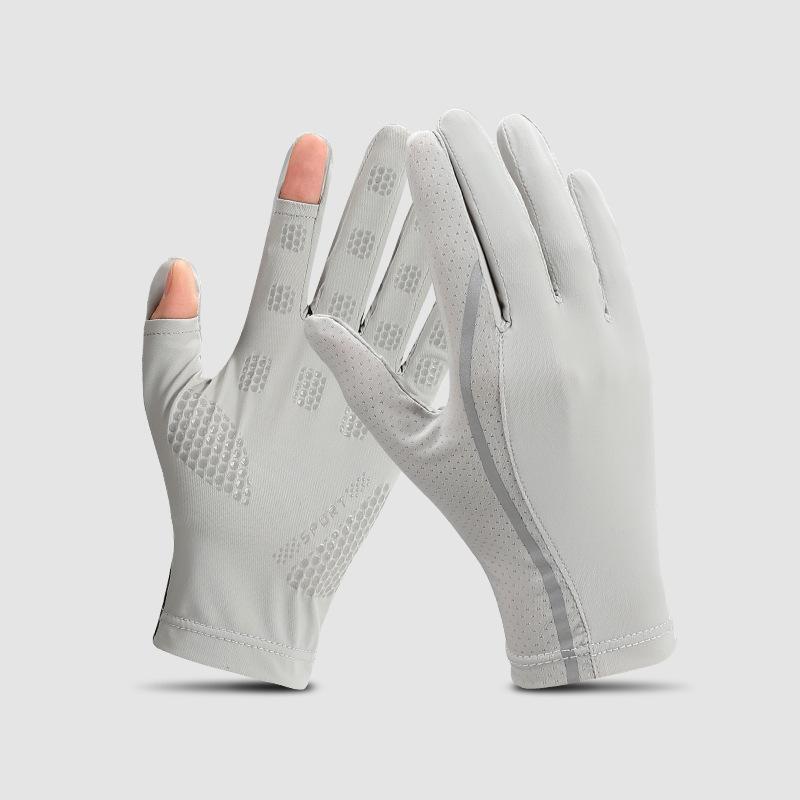 Summer Ice Silk Sunscreen Gloves for Men's Ultraviolet Proof Thin Breathable Sweat Absorbing Splicing Outdoor Bicycle Touch Screen Gloves