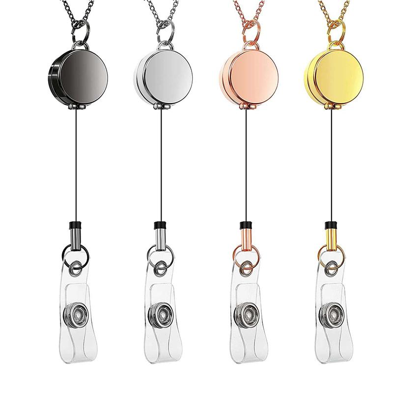 Retractable Badge Reel Lanyard Id Card Holders Plastic Chain Necklaces Keychain Clip For Women Men Employee