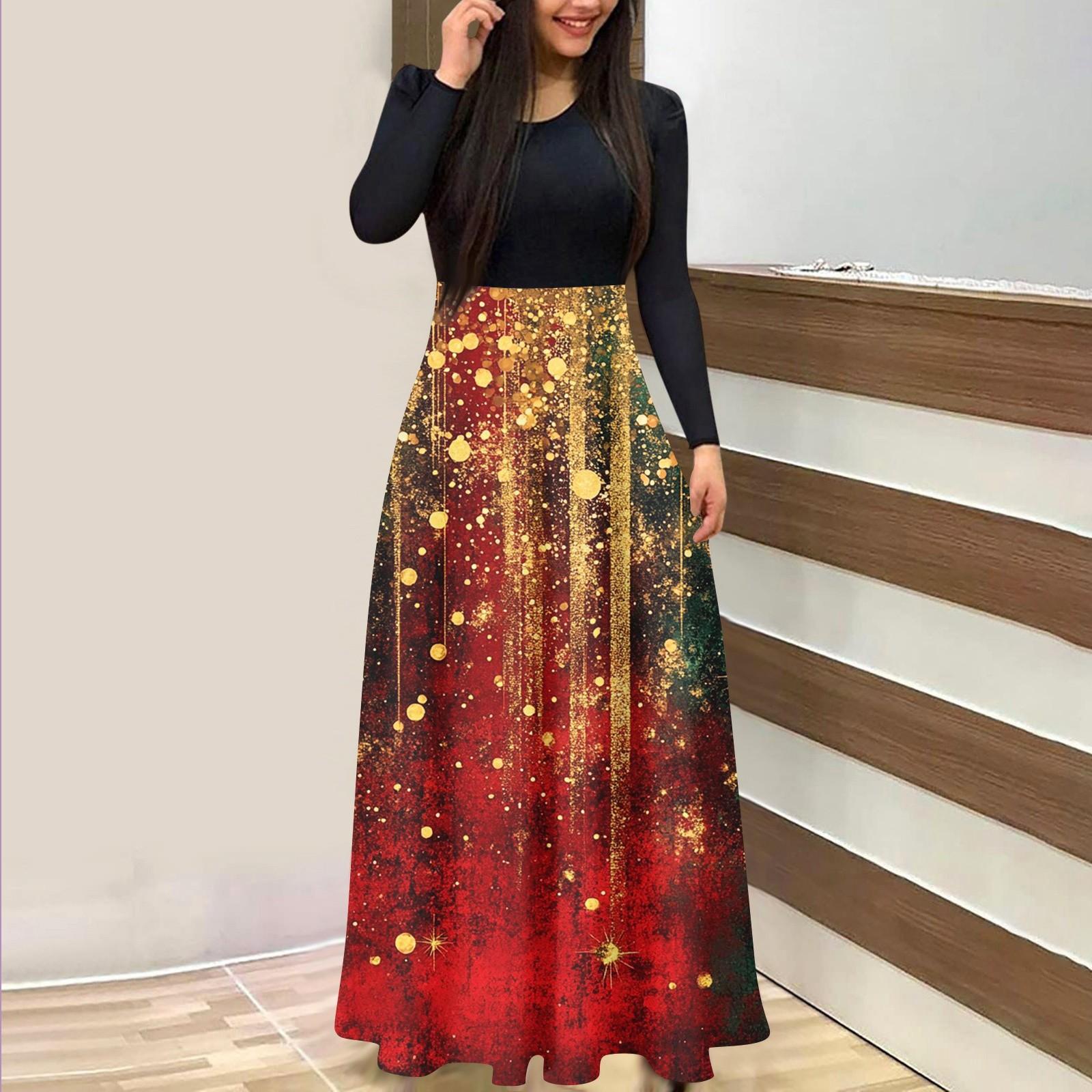 

Женское модное повседневное платье с рождественским принтом, круглым вырезом и длинными рукавами M винный